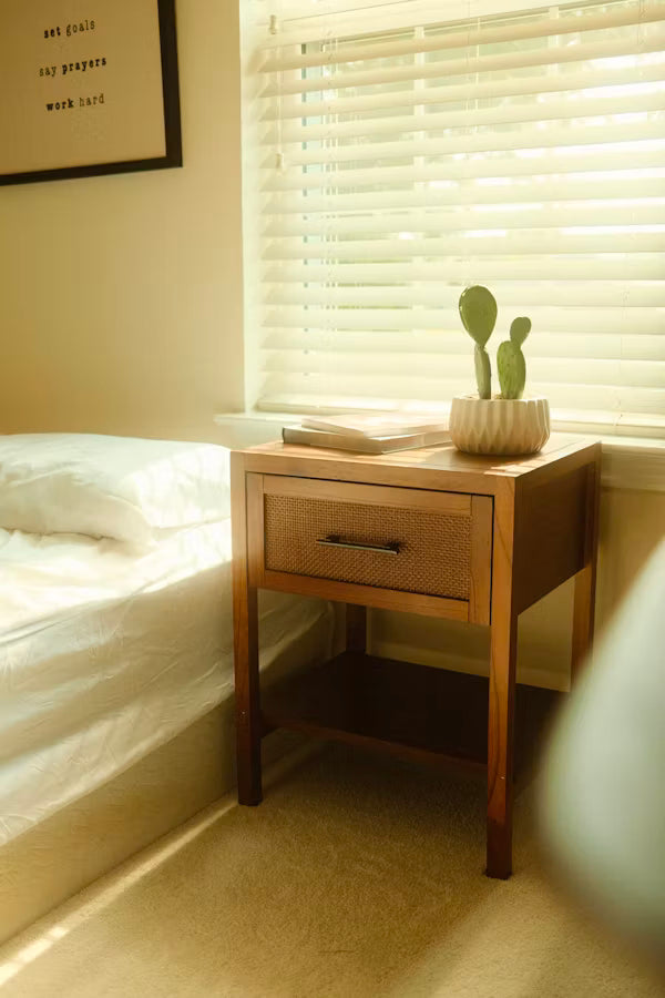 Wooden bedside table for modern bedroom