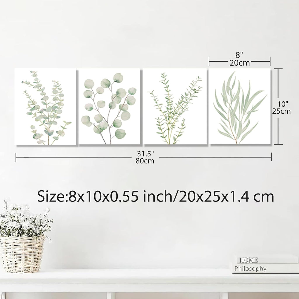 4PCS 8X10in,Botanical Plant Canvas Wall Art, Framed Boho Wall Decor For Bathroom, Minimalist Aesthetic Bedroom Wall Art