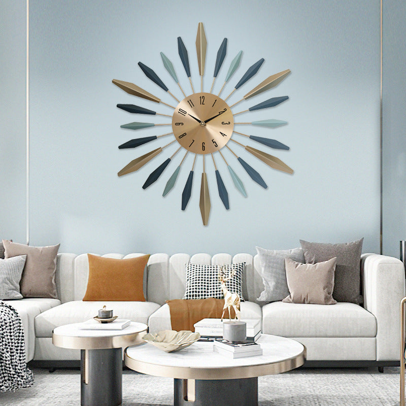 European Style Living Room Entrance Noiseless Hanging Clock Wrought Iron Slightly Luxury Decoration Milk Tea Shop Wall Pocket Watch Art Clock