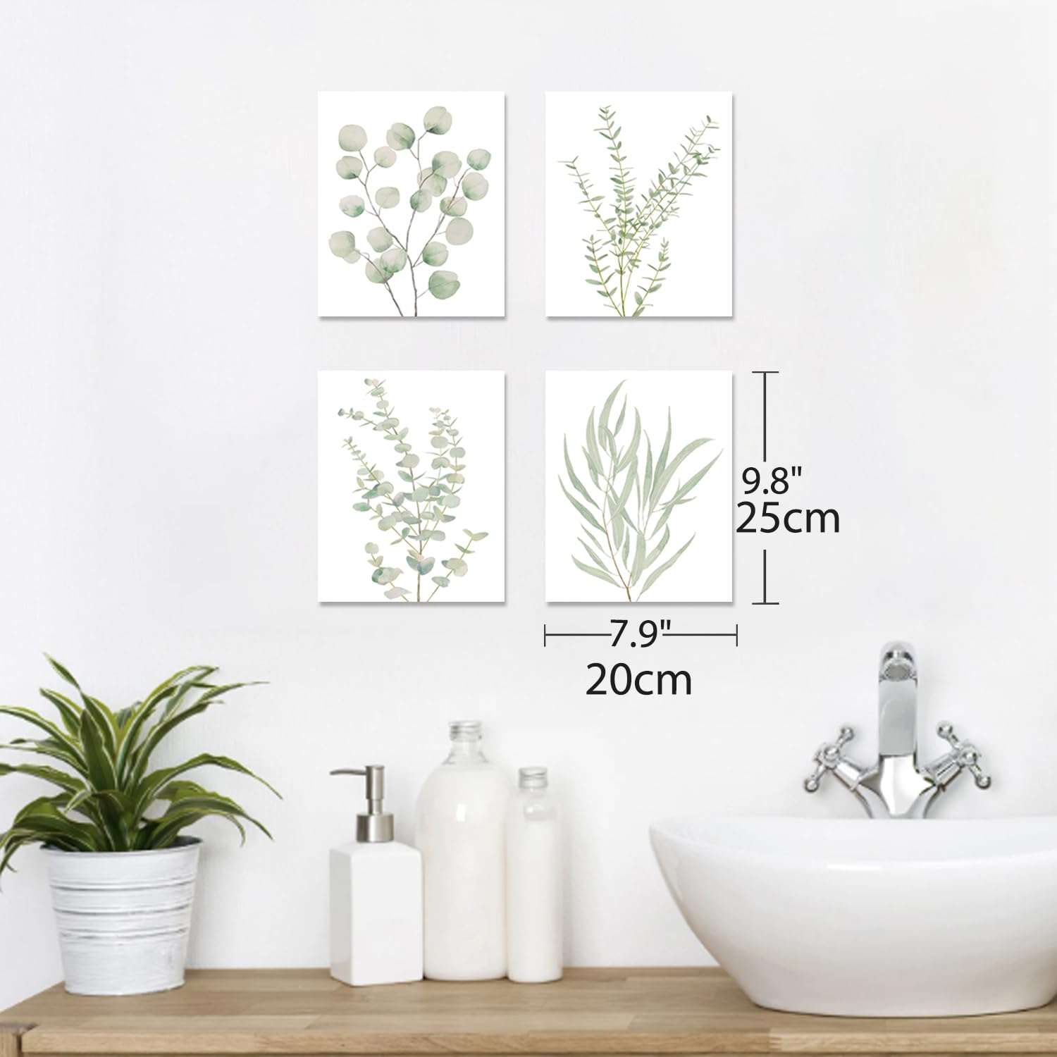 4PCS 8X10in,Botanical Plant Canvas Wall Art, Framed Boho Wall Decor For Bathroom, Minimalist Aesthetic Bedroom Wall Art