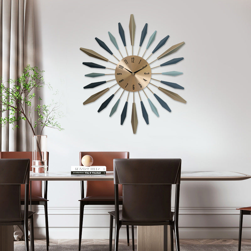 European Style Living Room Entrance Noiseless Hanging Clock Wrought Iron Slightly Luxury Decoration Milk Tea Shop Wall Pocket Watch Art Clock